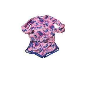 Saint Eve 7/8 purple pink butterfly soft pjs long sleeve top shorts euc